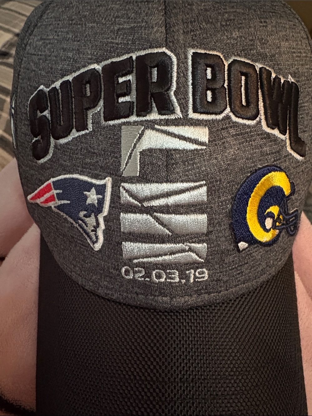 Super Bowl LIII 02.03.19 Embroidered Hat - Gray with Navy & Yellow Logos